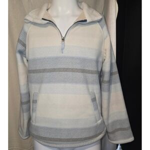 Jachs Girlfriend Womens Blue Striped Sherpa Lined Fleece Quarter Zip Pullover M